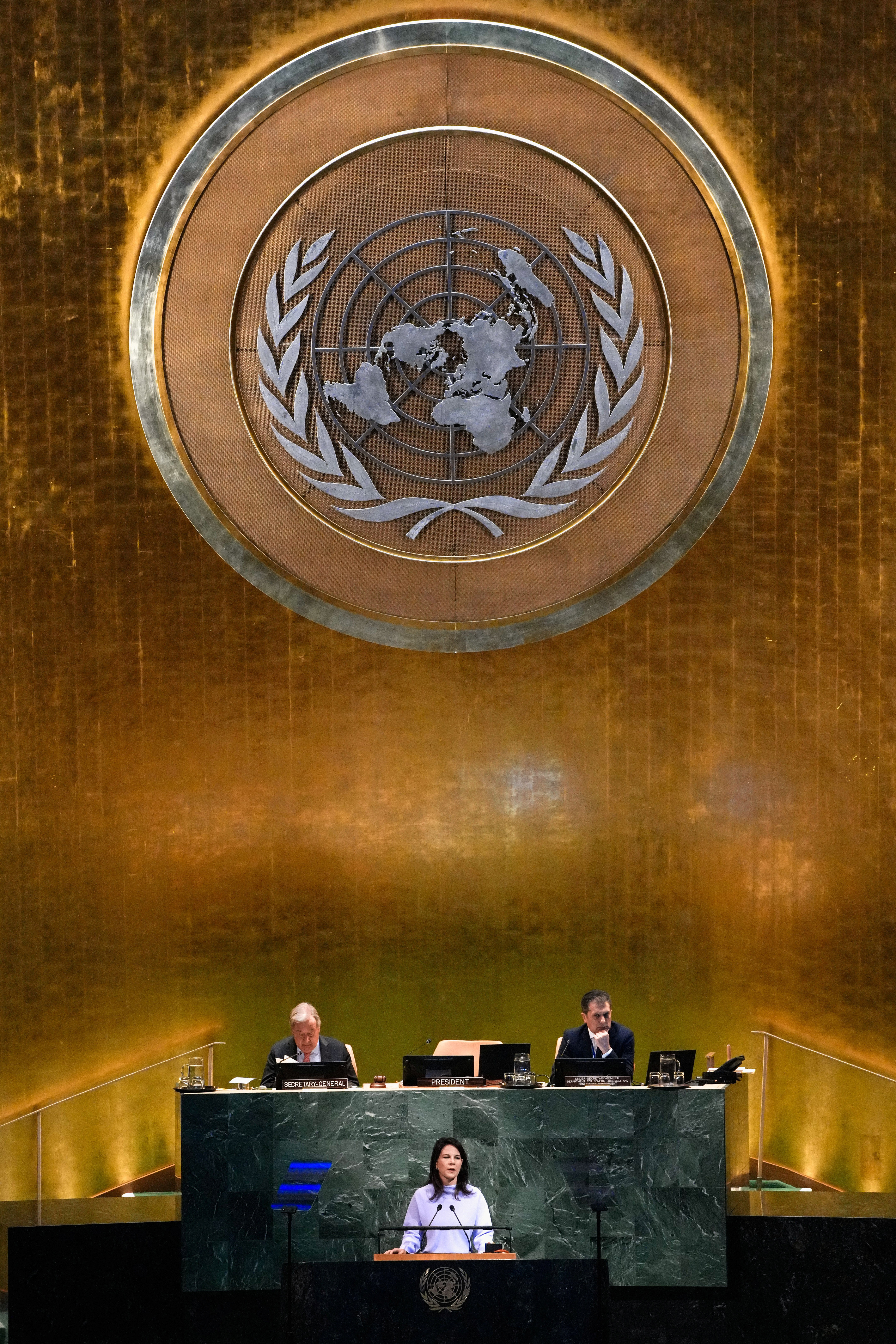 <p>Annalena Baerbock, president of the UN General Assembly, speaks during a high-level meeting to mark the eightieth anniversary of the establishment of the United Nations at its headquarters in New York City, on September 22, 2025.</p>
