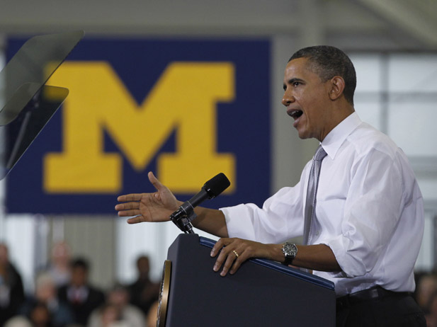 <p>President Barack Obama speaks about college affordability at the University of Michigan in January 2012 (Jason Reed/Courtesy Reuters).</p>
