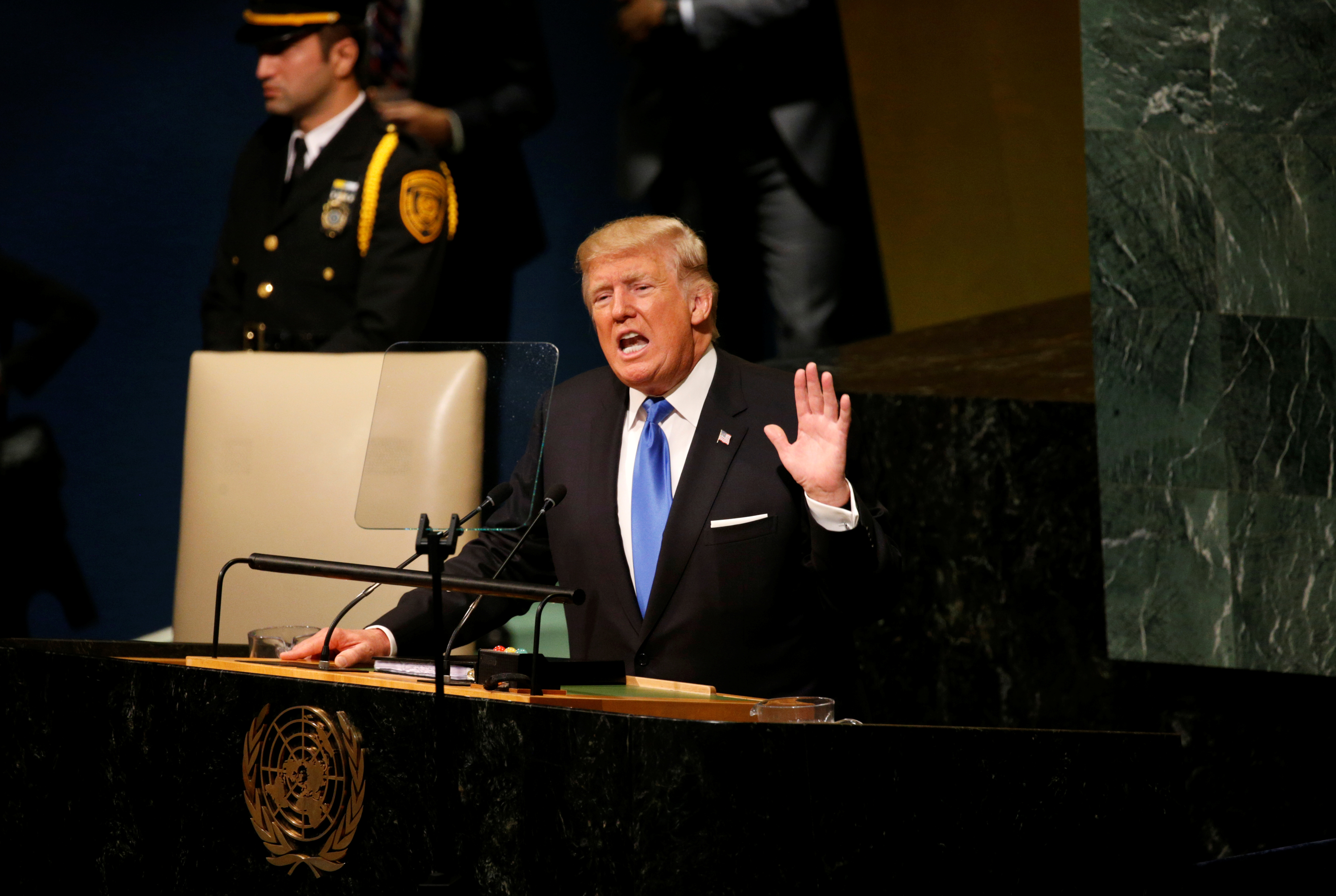 <p>U.S. President Donald Trump addresses the 72nd United Nations General Assembly at U.N. headquarters in New York. </p>
