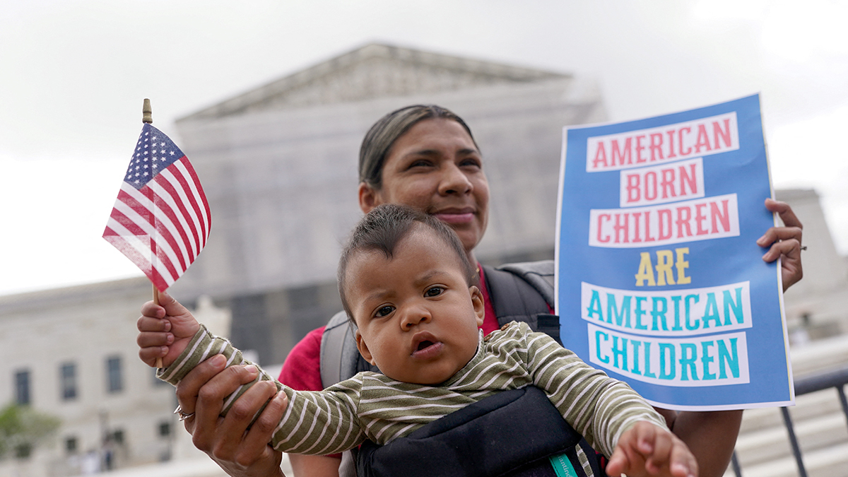 <p>Protestors rally outside the Supreme Court on May 15, the day it is scheduled to hear oral arguments over President Donald Trump’s efforts to restrict birthright citizenship.</p>
