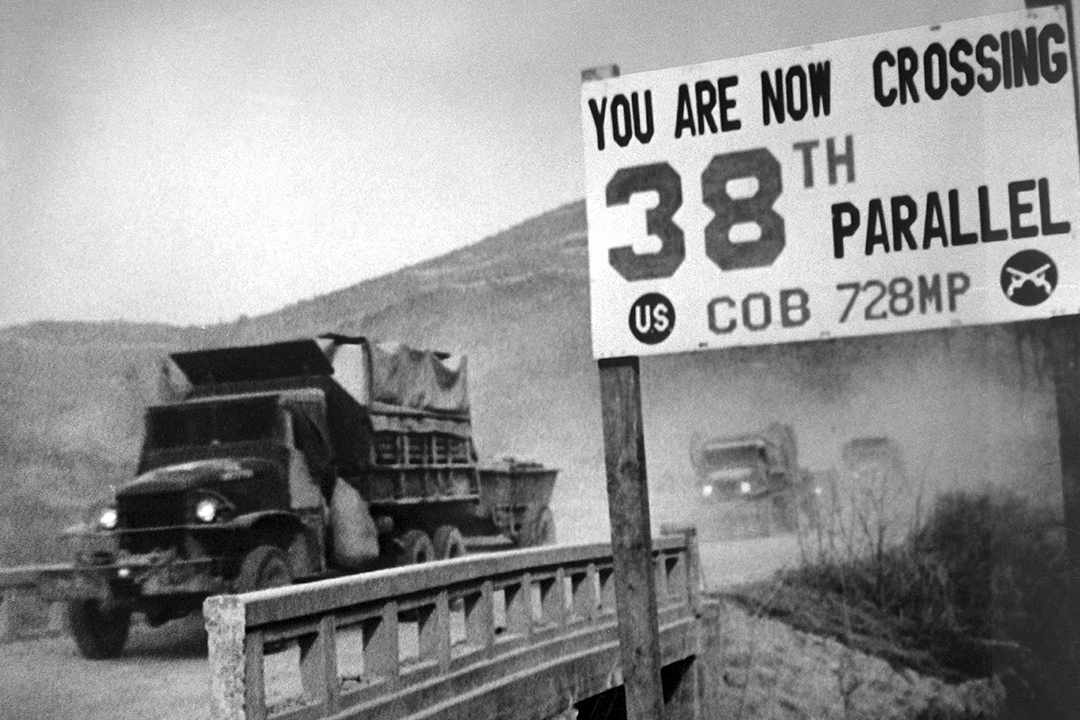 <p>A UN convoy crossing the 38th parallel in Korea.</p>
