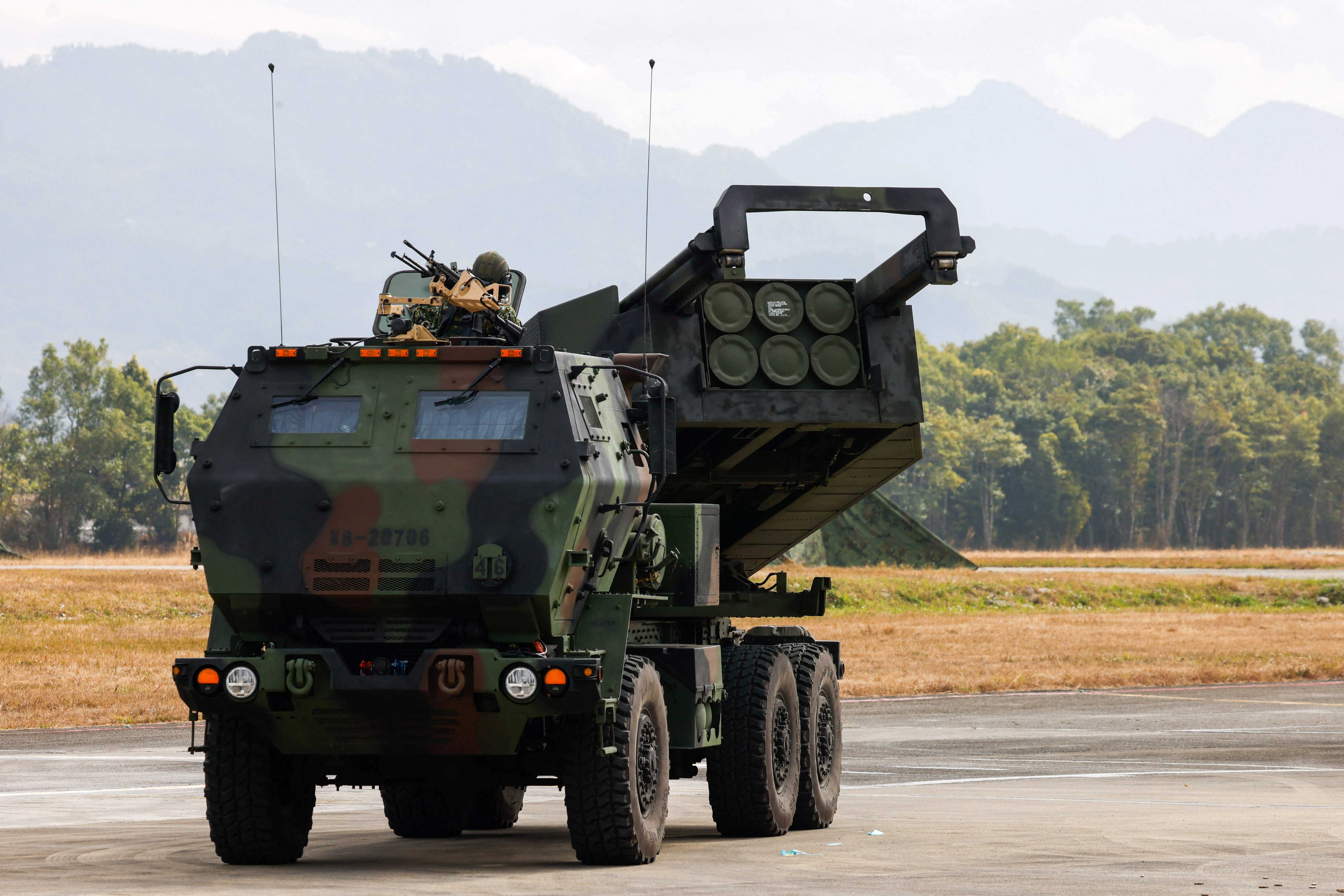 A High Mobility Artillery Rocket System (HIMARS) vehicle is on display during an annual military exercise ahead of Lunar New Year in Taichung, Taiwan, on January 27, 2026. (Ann Wang/Reuters)