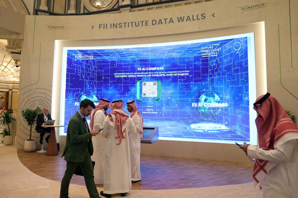 Guests attend the first day of the Future Investment Initiative, in Riyadh on October 28, 2025.