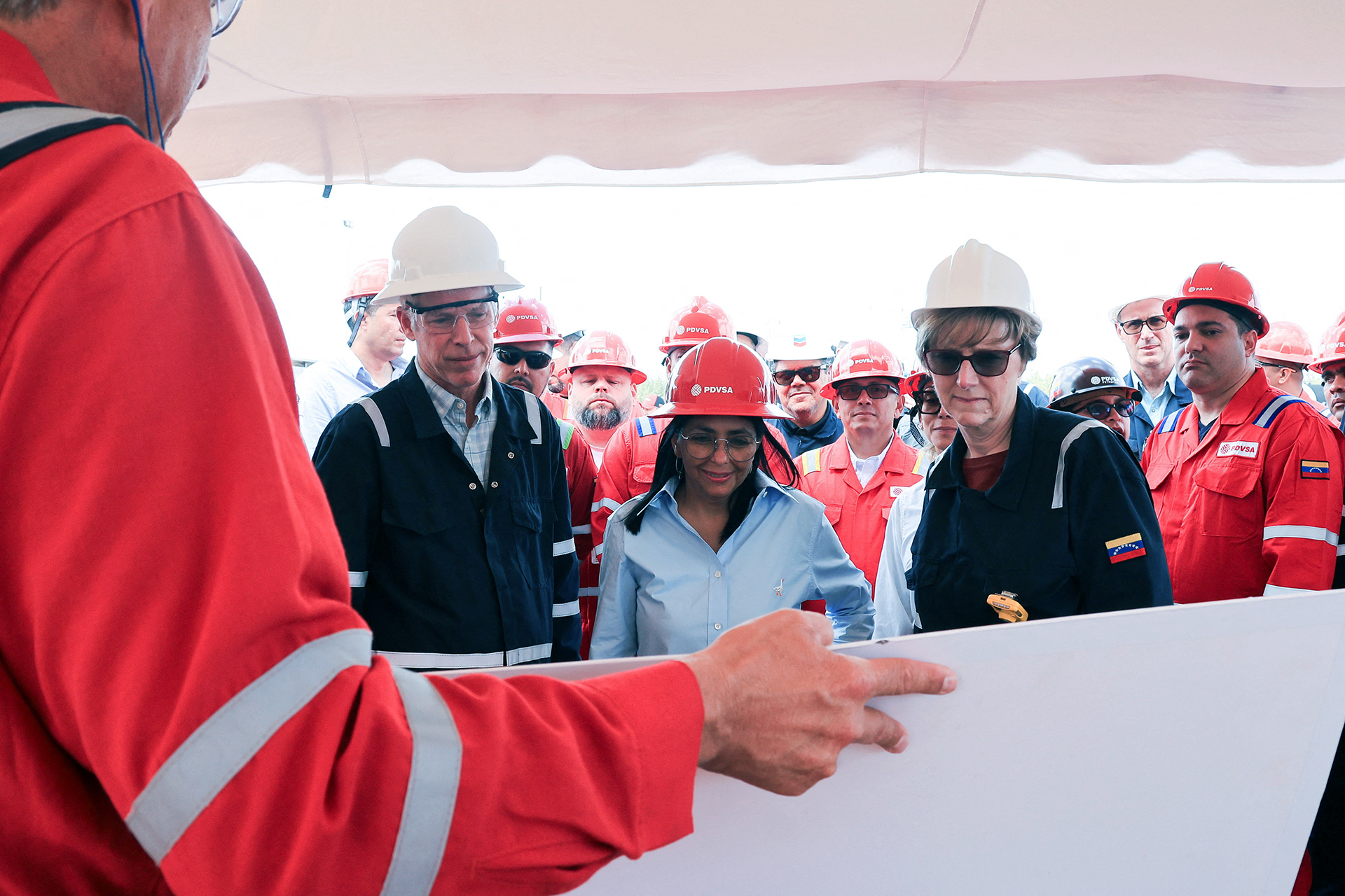 <p>U.S. Energy Secretary Chris Wright, Venezuela’s interim President Delcy Rodríguez, and U.S. Charge d’Affaires to Venezuela Laura Dogu visit oil production facilities in Maturin, Monagas state, Venezuela, on February 12, 2026.</p>
