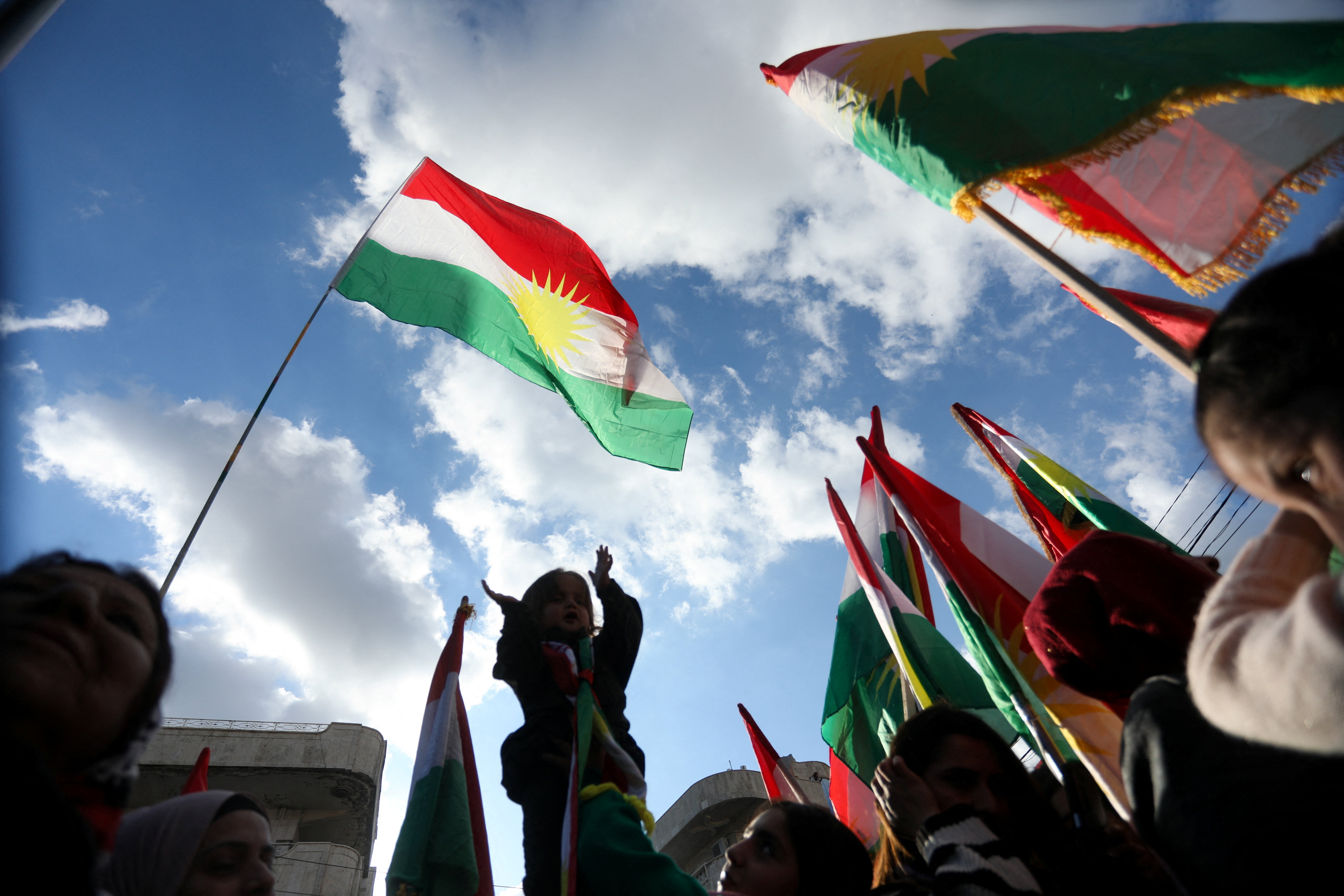Syrian Kurds demonstrate to condemn attacks by Iran and its allies on Iraqi Kurdistan, in Qamishli