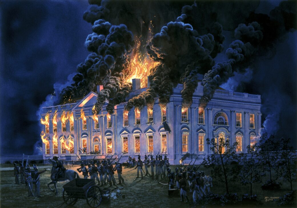 <p>“Days of Destruction” by Tom Freeman, depicting the British burning of the White House, 2004.</p>
