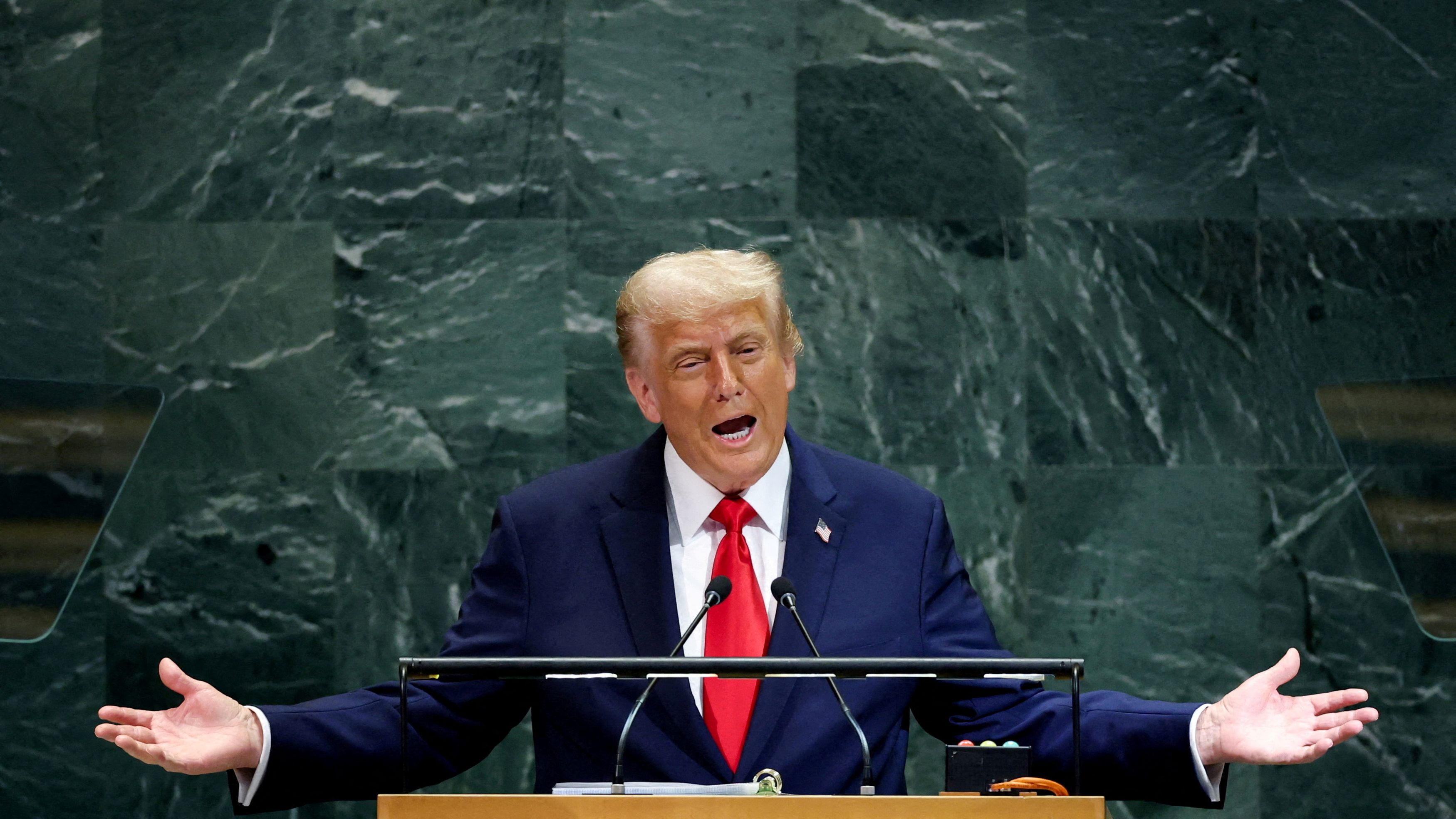 FILE PHOTO: U.S. President Donald Trump addresses the 80th United Nations General Assembly at U.N. headquarters in New York City, U.S., September 23, 2025. REUTERS/MIKE SEGAR/File Photo